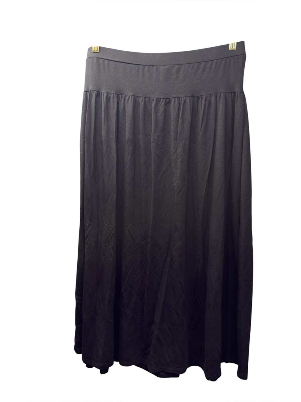 Eileen Fisher Black Fine Tencel Jersey Flare Midi Skirt Medium M Pull On Flowy
